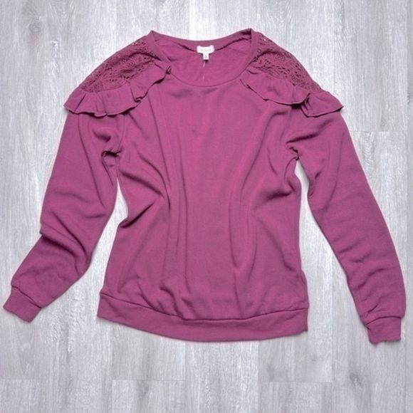 Self Esteem Tops - Lace Shoulder Pullover S